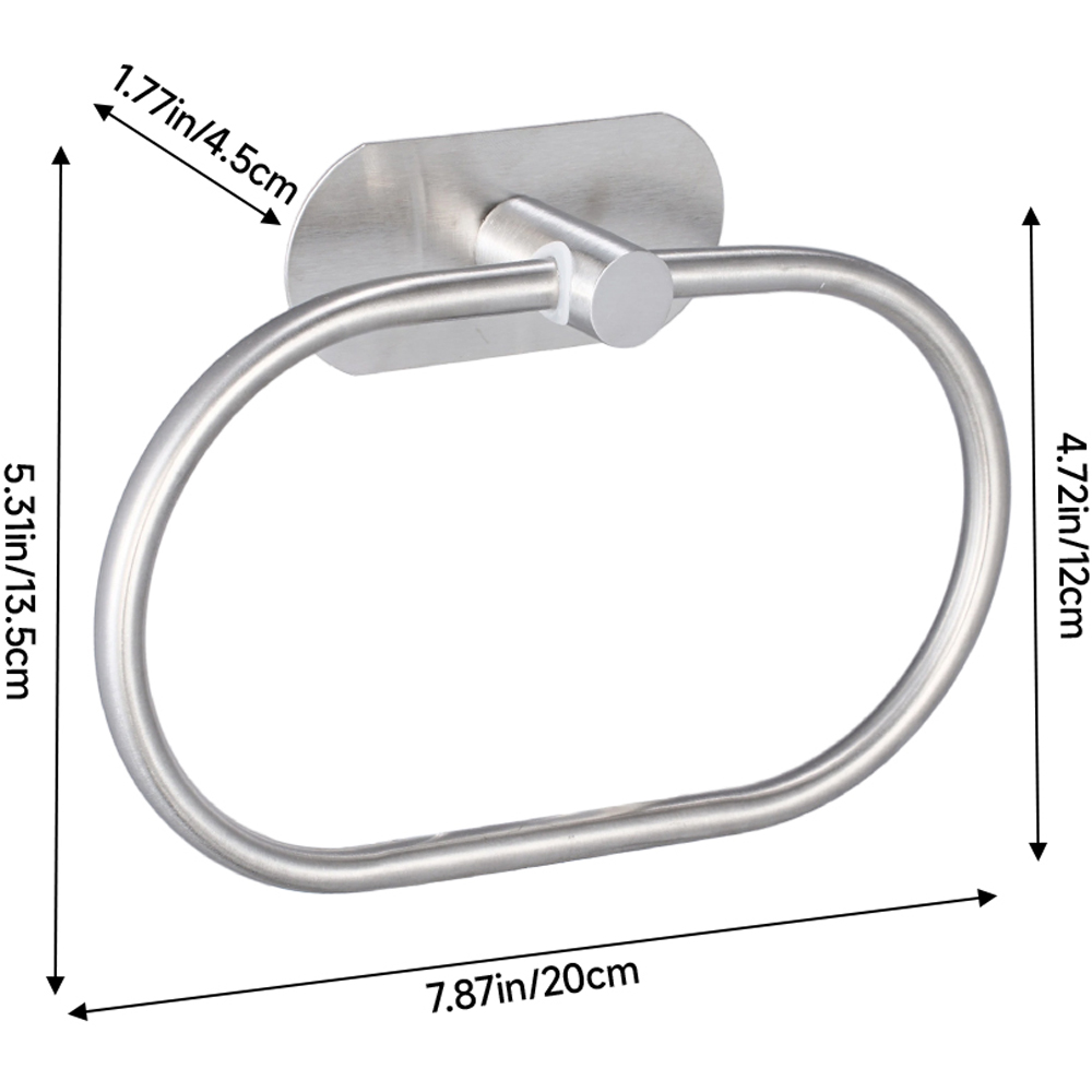 Living and Home Silver Self-Adhesive Stainless Steel Oval Towel Ring 20cm Image 8