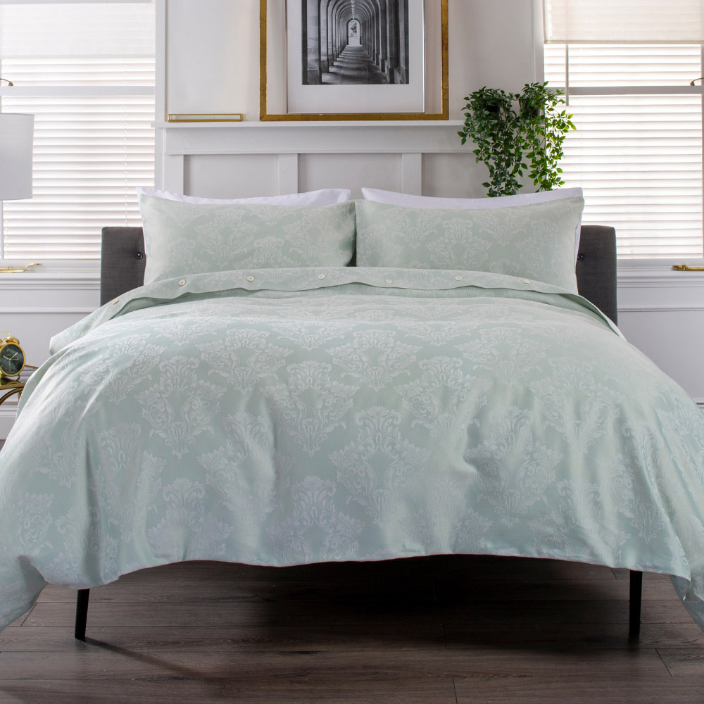 The Lyndon Company Versailles Double Duck Egg and Ecru Jacquard Duvet Set Image 1