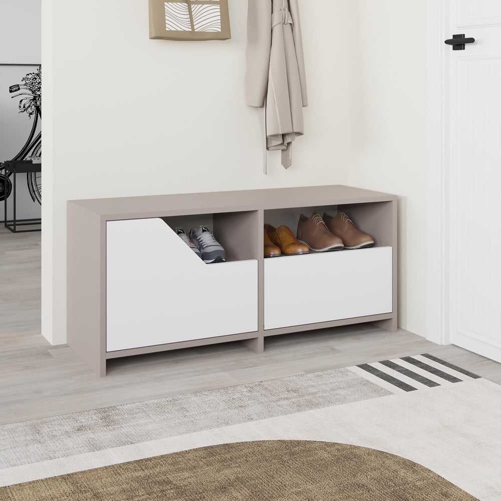 Decortie Nexus 2 Door Single Shelf Mocha Grey White Shoe Cabinet Image 5