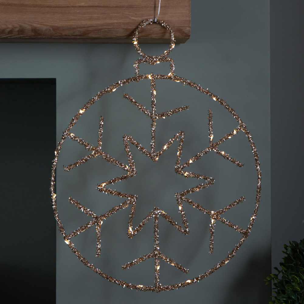 Samuel Alexander Warm White Twinkling LED Light Up Gold Snowflake Ball Hanging Christmas Decoration Image 3