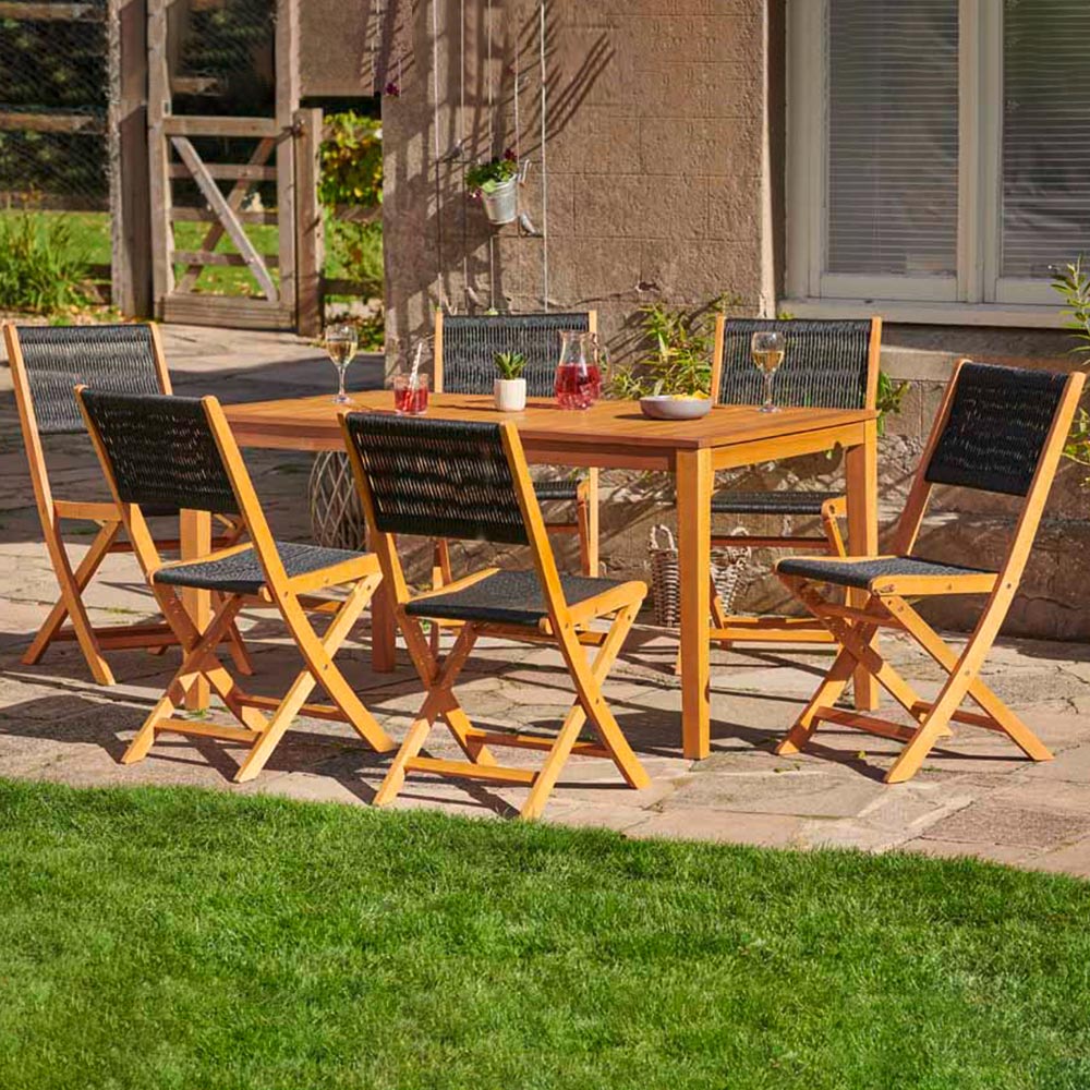 Wilko Wooden Dining Set with 6 Rope Back Chairs Image 13