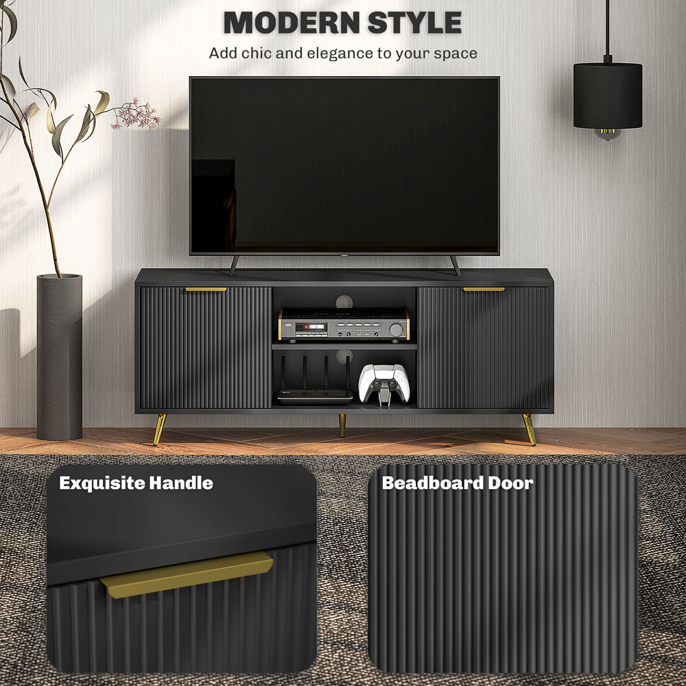 HOMCOM 2 Door 2 Shelf Black TV Stand Cabinet with Storage Image 6
