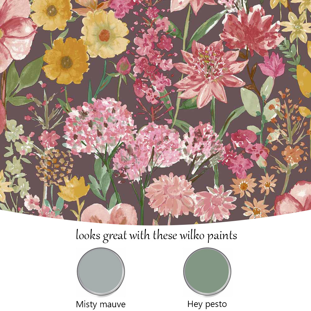 Grandeco Spring Wild Flowers Trail Smooth Plum Wallpaper Image 4