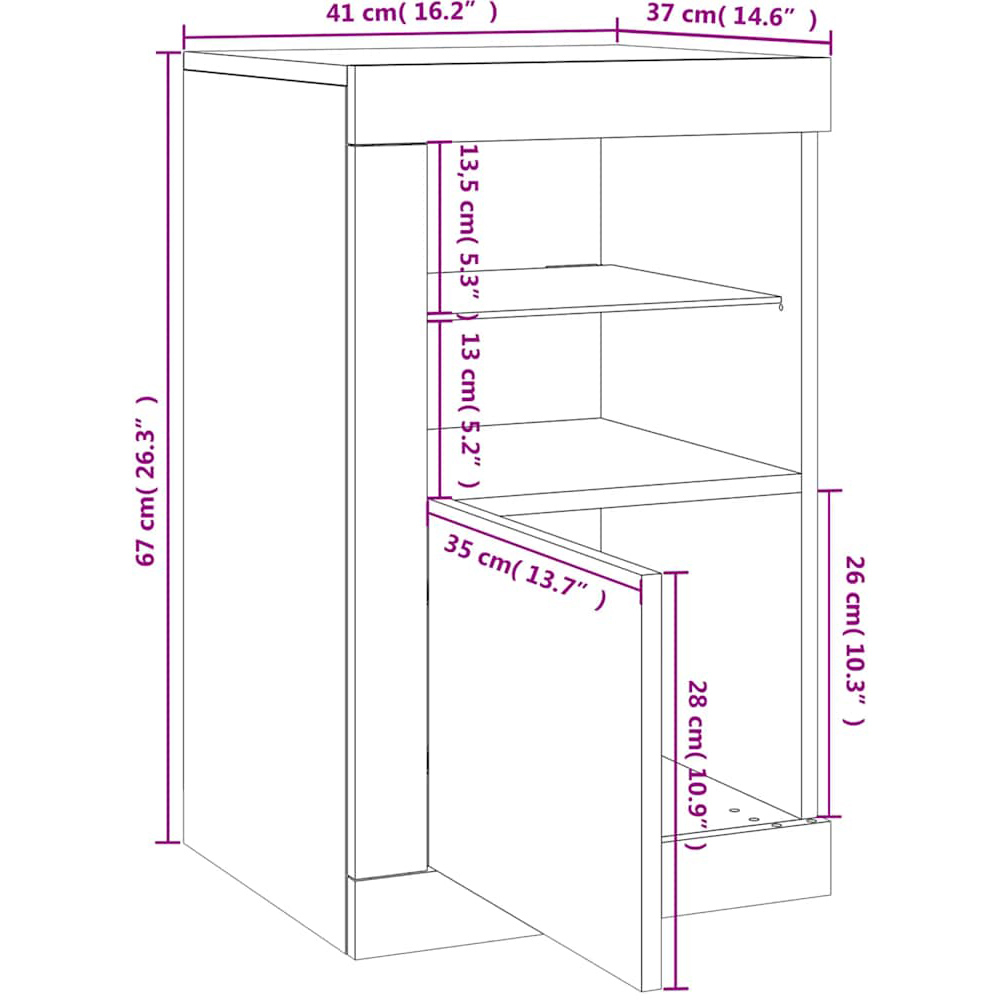 vidaXL Single Door 2 Shelf LED Brown Oak Side Cabinet Image 7