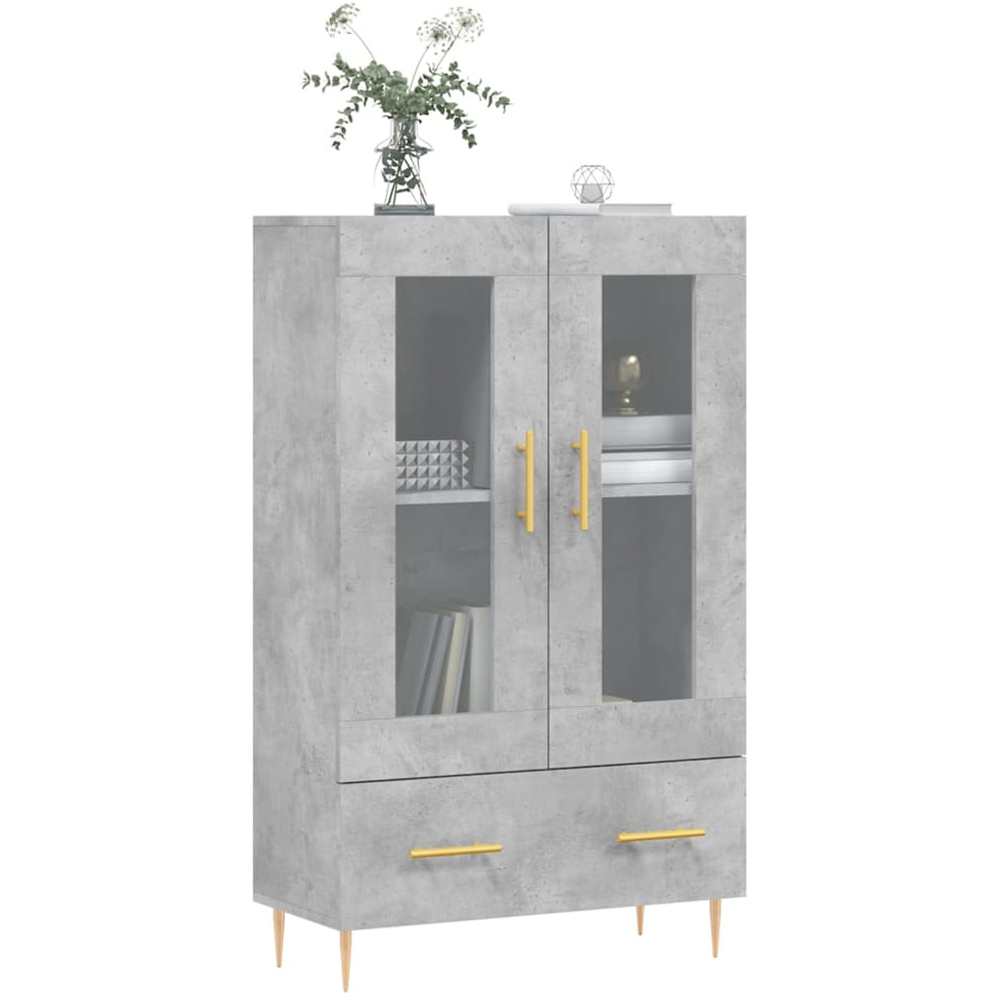 vidaXL 2 Glass Door Single Drawer Concrete Grey Highboard with Gold Handle Image 3