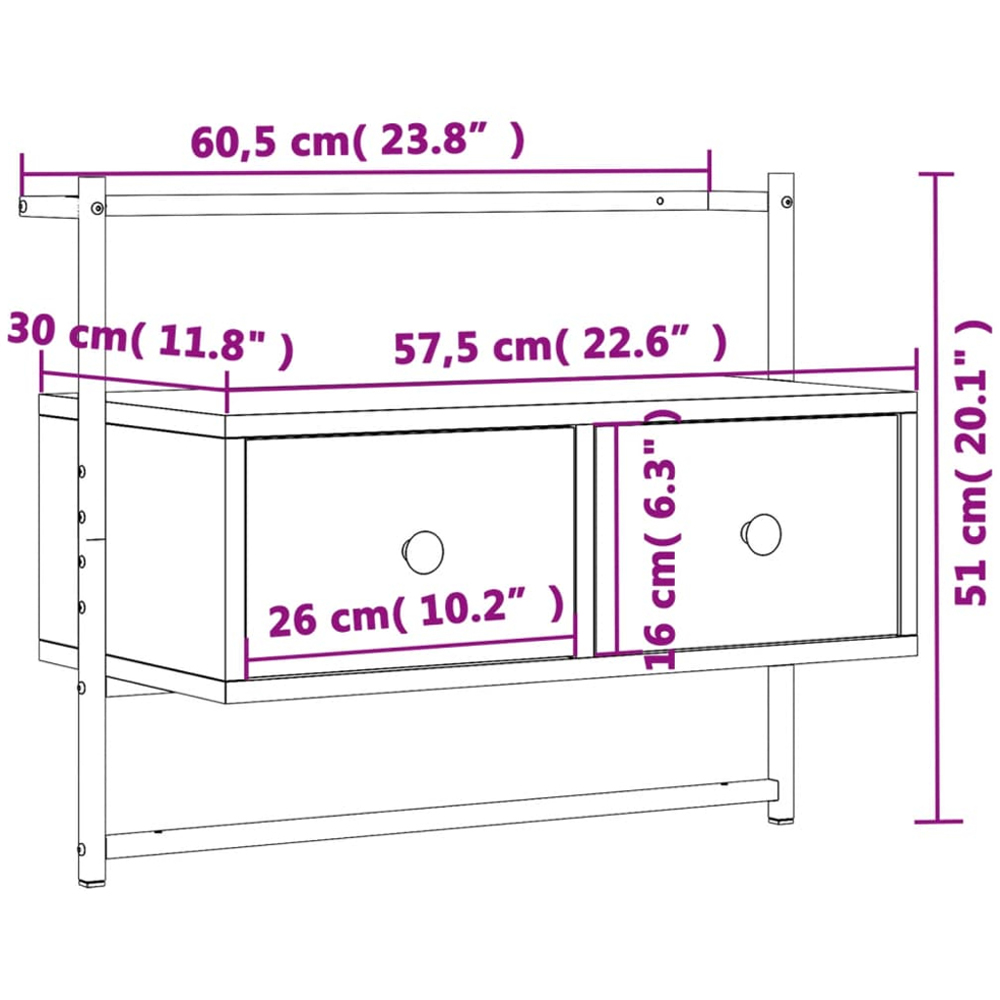 vidaXL 2 Drawer Sonoma Oak Wall Mounted TV Cabinet Image 9