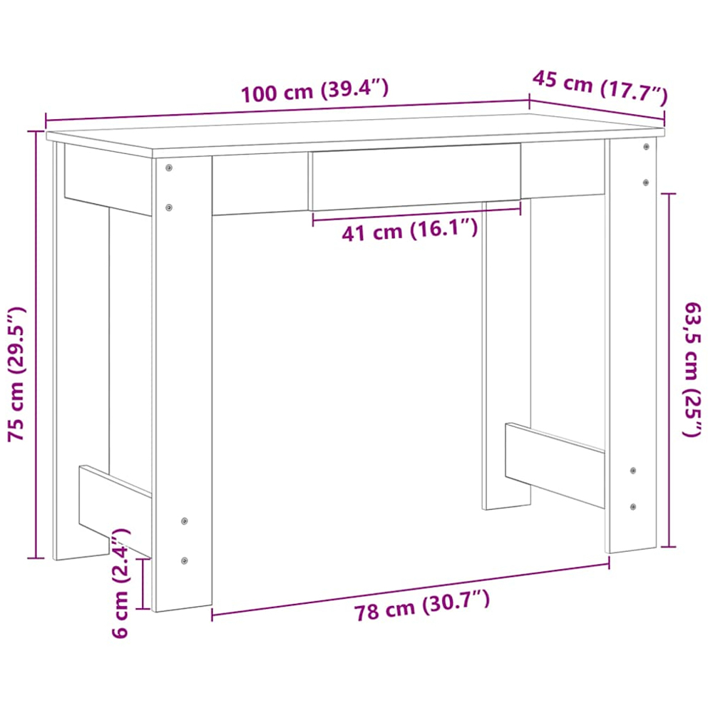 vidaXL Single Drawer Computer Desk Concrete Grey Image 9