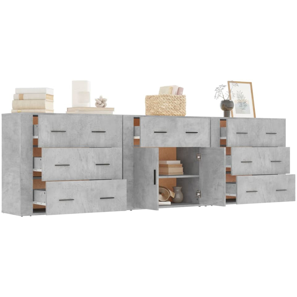 vidaXL Concrete Grey Wooden Sideboard 3 Piece Image 4