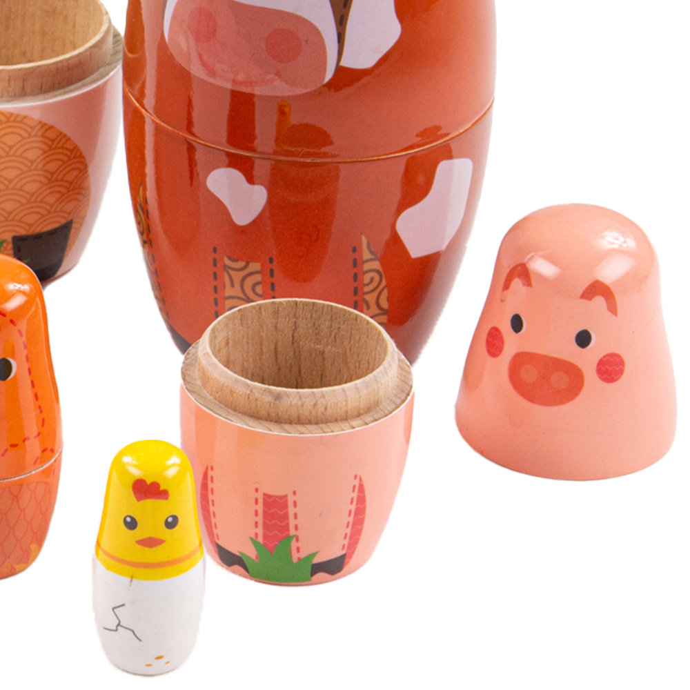 Tidlo Wooden Farm Animal Russian Dolls Set Image 3