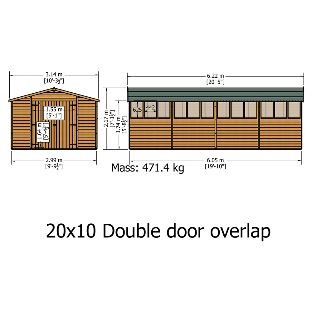 Shire 10 x 20ft Double Door Overlap Apex Wooden Shed Image 5