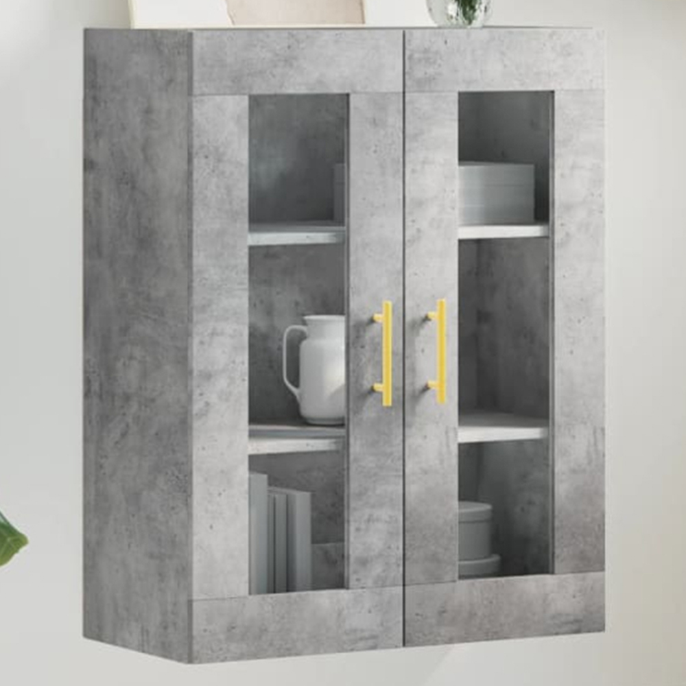 vidaXL 2 Glass Door Concrete Grey Wall Mounted Cabinet Image 1