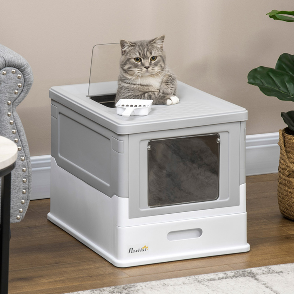 PawHut Grey Buckle Lid Cat Litter Box 47.5 x 35.5 x 36.7cm Image 2