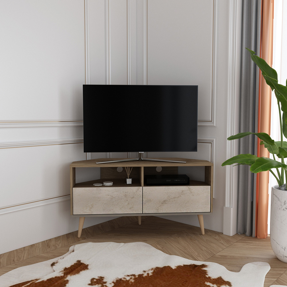 Decorotika Aura 2 Drawer 2 Shelf Walnut Travertine TV Unit Image 6