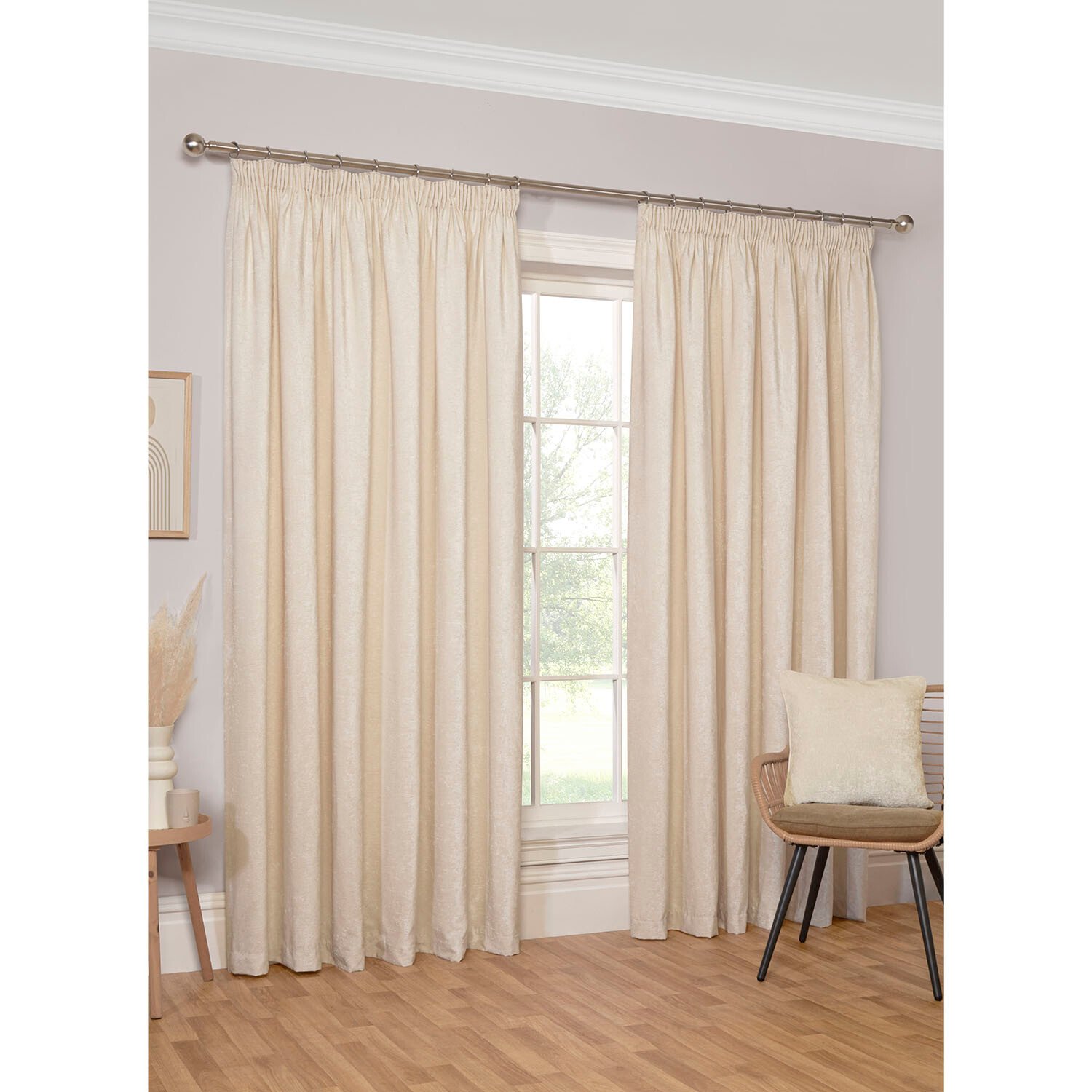 Chenille Taped Curtains - Natural / 183cm / 168cm Image 2
