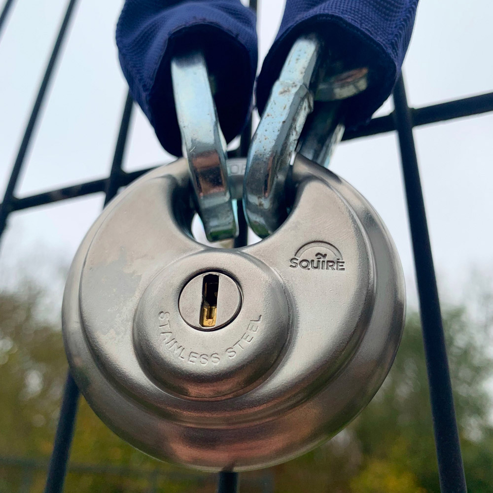 Squire 70mm Disc Stainless Steel Drill Protection Boron Shackle Padlock Image 2