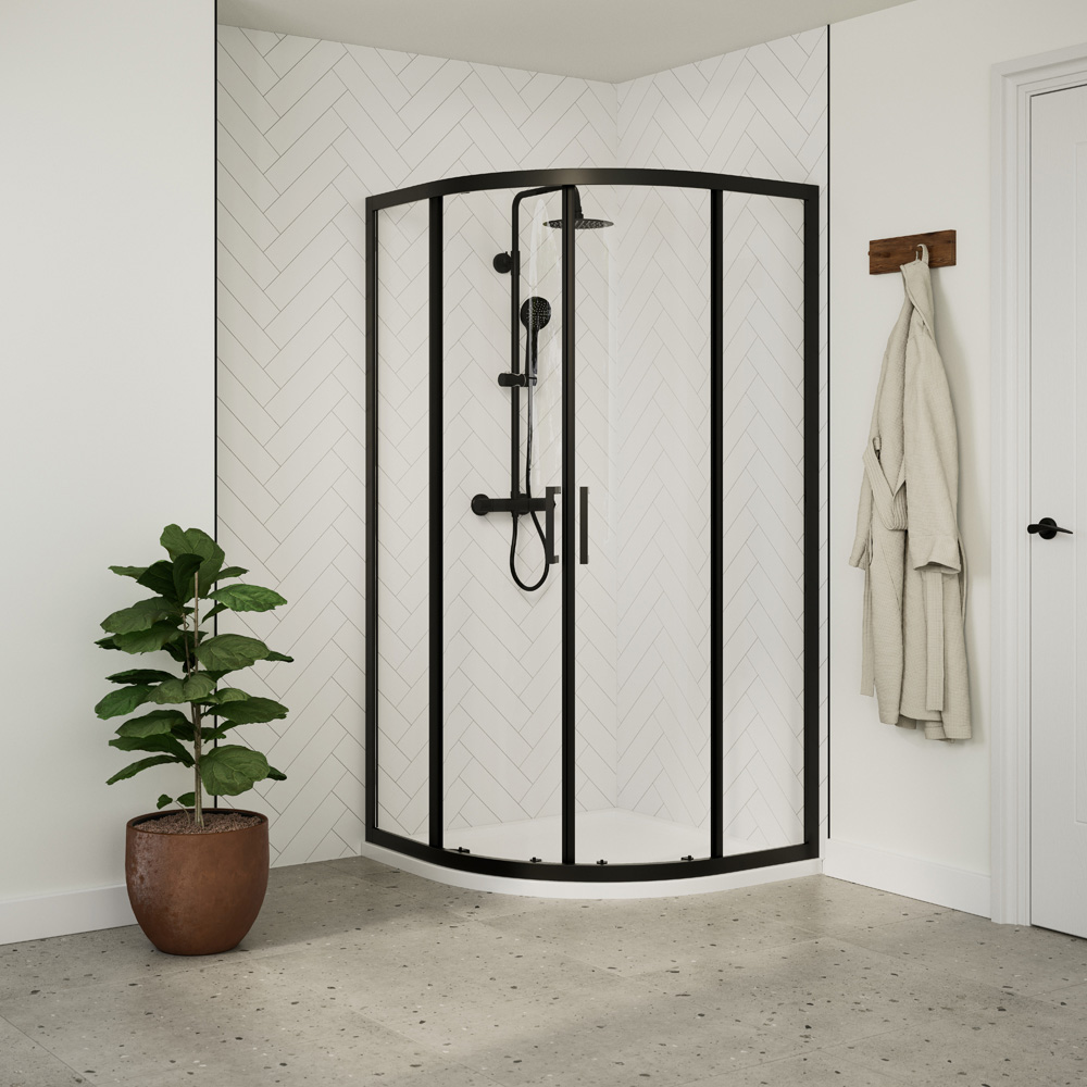 Bathstore Atlantis 2 Door Black Toughened Safety Glass Quadrant Shower Enclosure 800mm Image 2