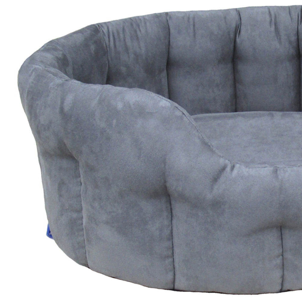 P&L Small Grey Oval Faux Suede Dog Bed Image 2