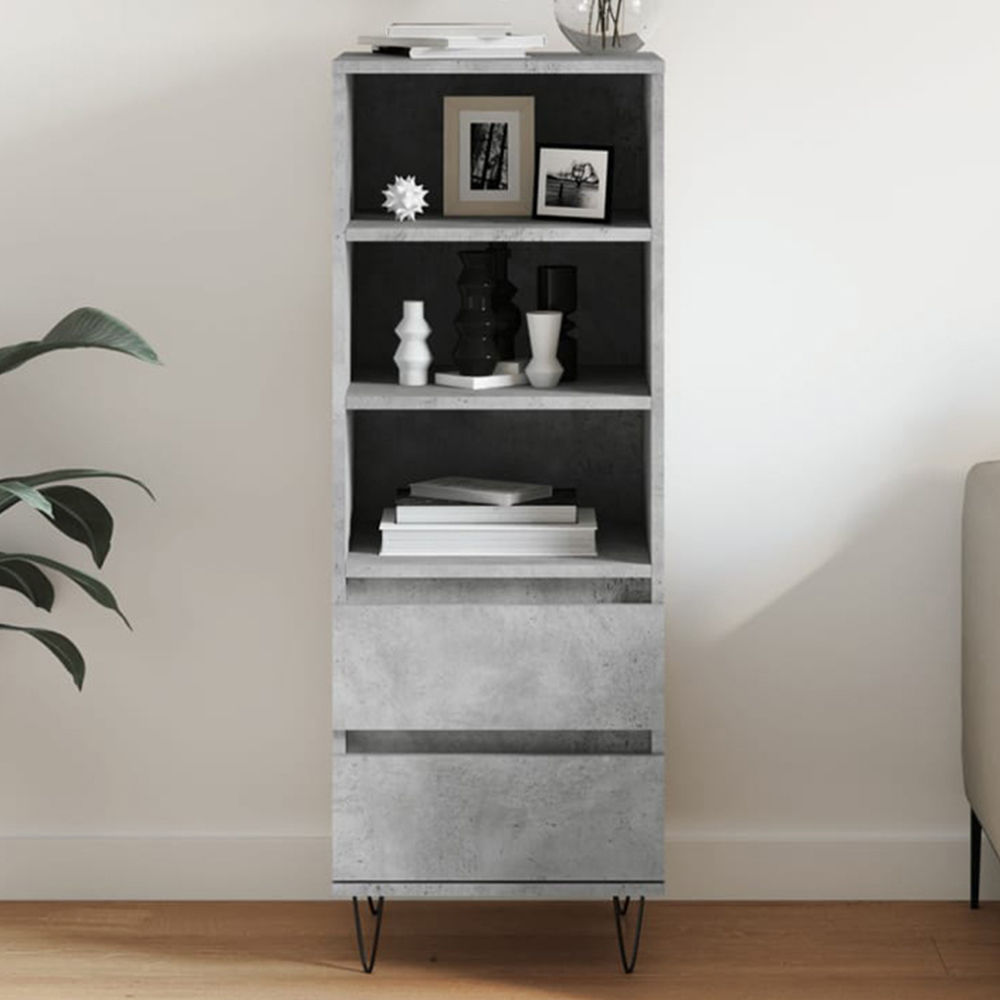vidaXL 2 Drawer 3 Shelf Concrete Grey Highboard Image 1
