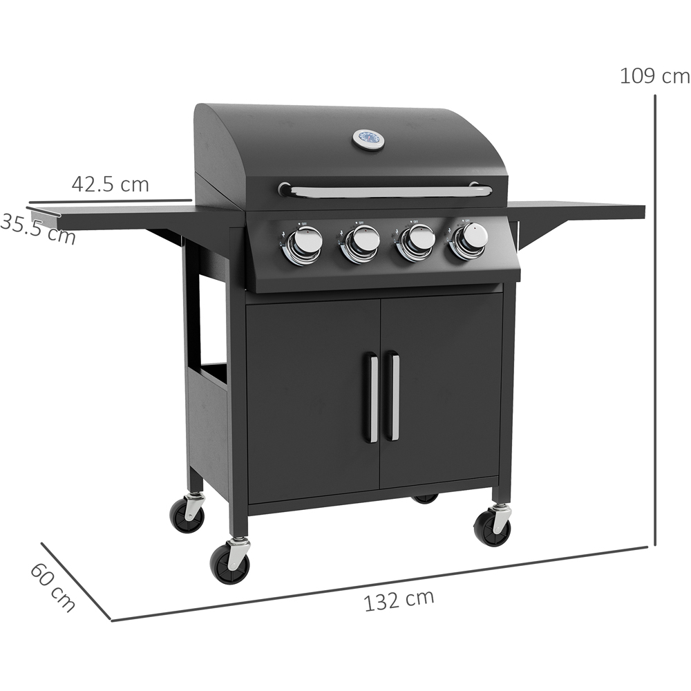 Outsunny Black 4 Burner Gas BBQ Grill with Side Shelves Image 8