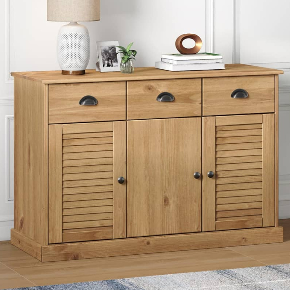 vidaXL Vigo 3 Door 3 Drawer Brown Solid Pine Wood Sideboard Image 1