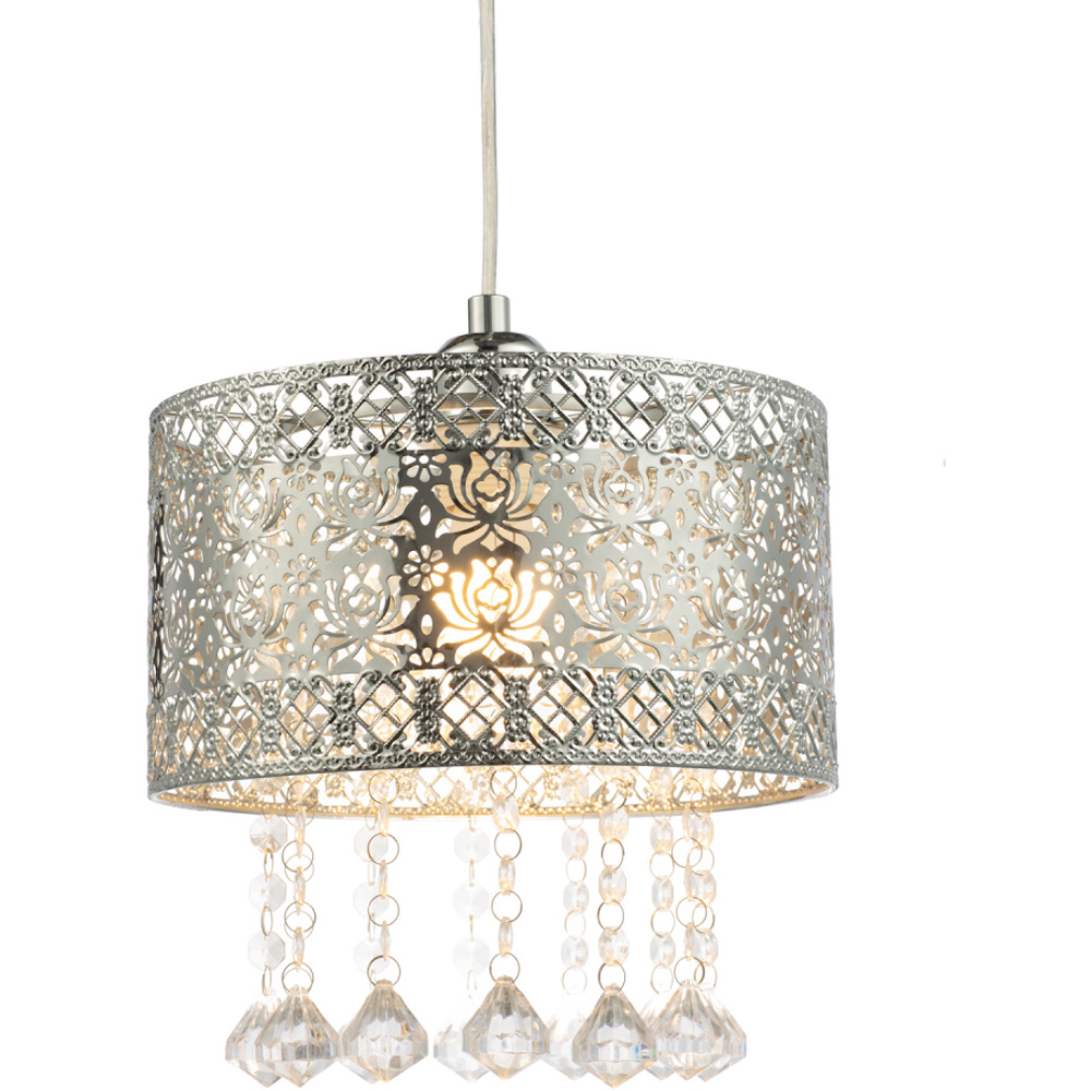 Happy Homewares Floral Moroccan Shiny Chrome Clear Acrylic Droplets Pendant Shade Image 3