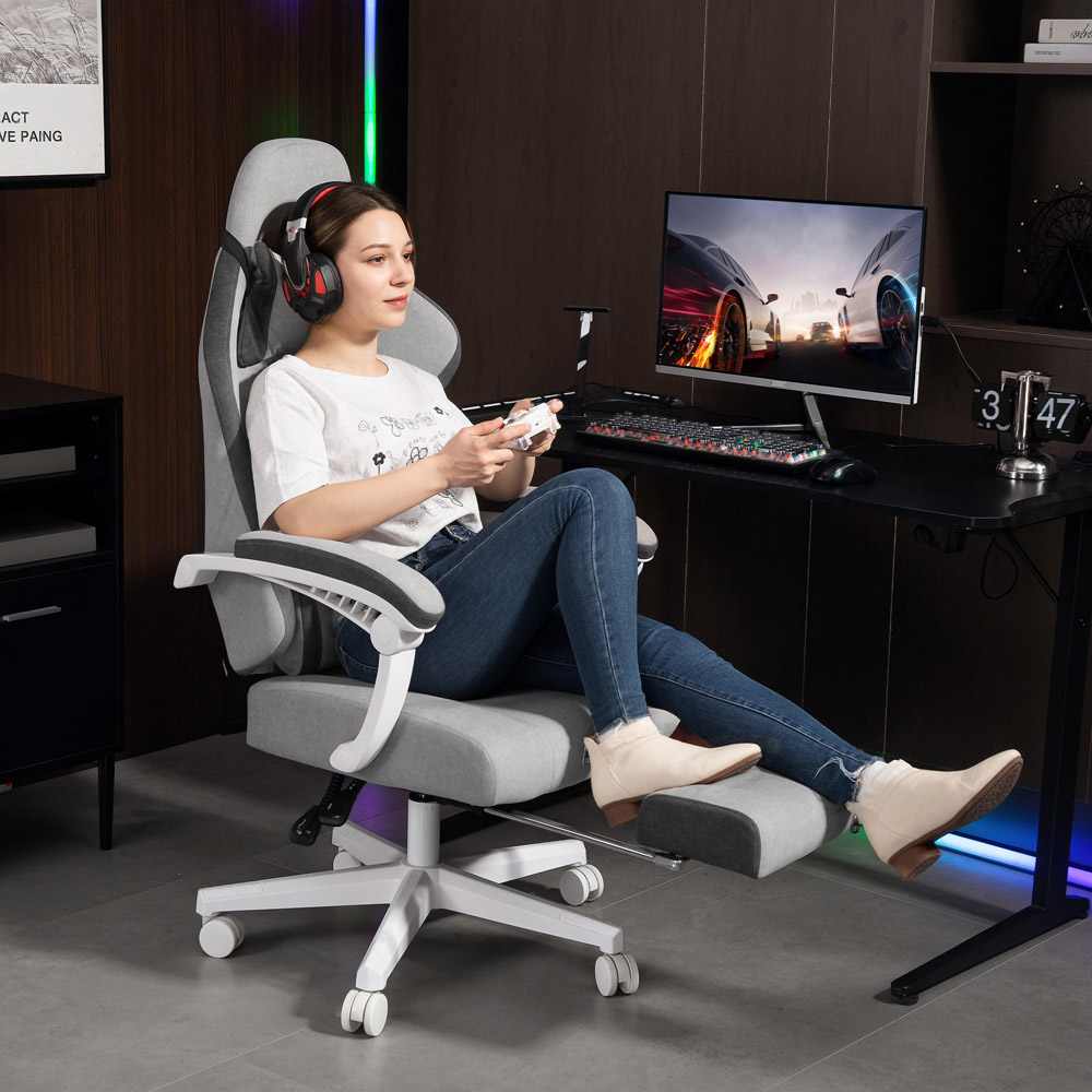 HOMCOM Grey Printed Velvet Adjustable Height Recliner Chair Image 3