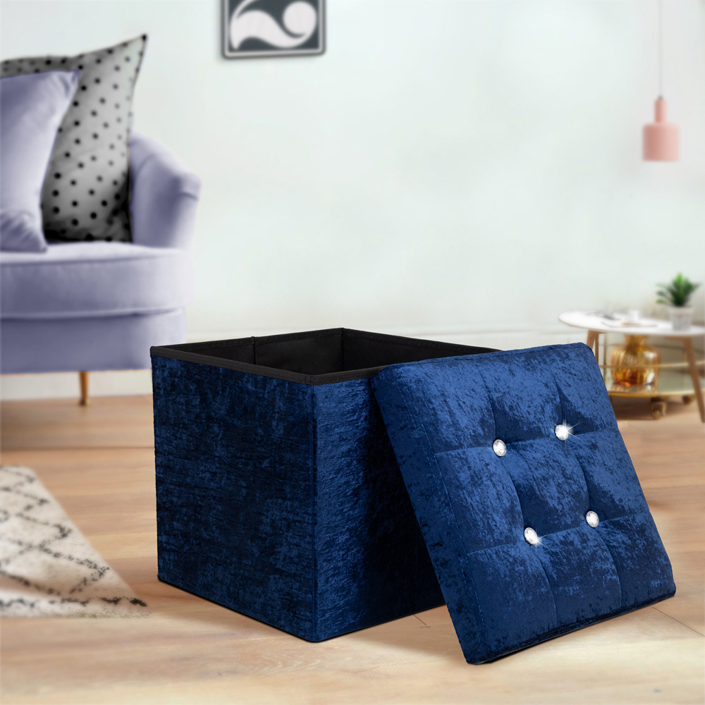 Homerepublic Navy Crushed Velvet Foldable Storage Box 38 x 38cm Image 2