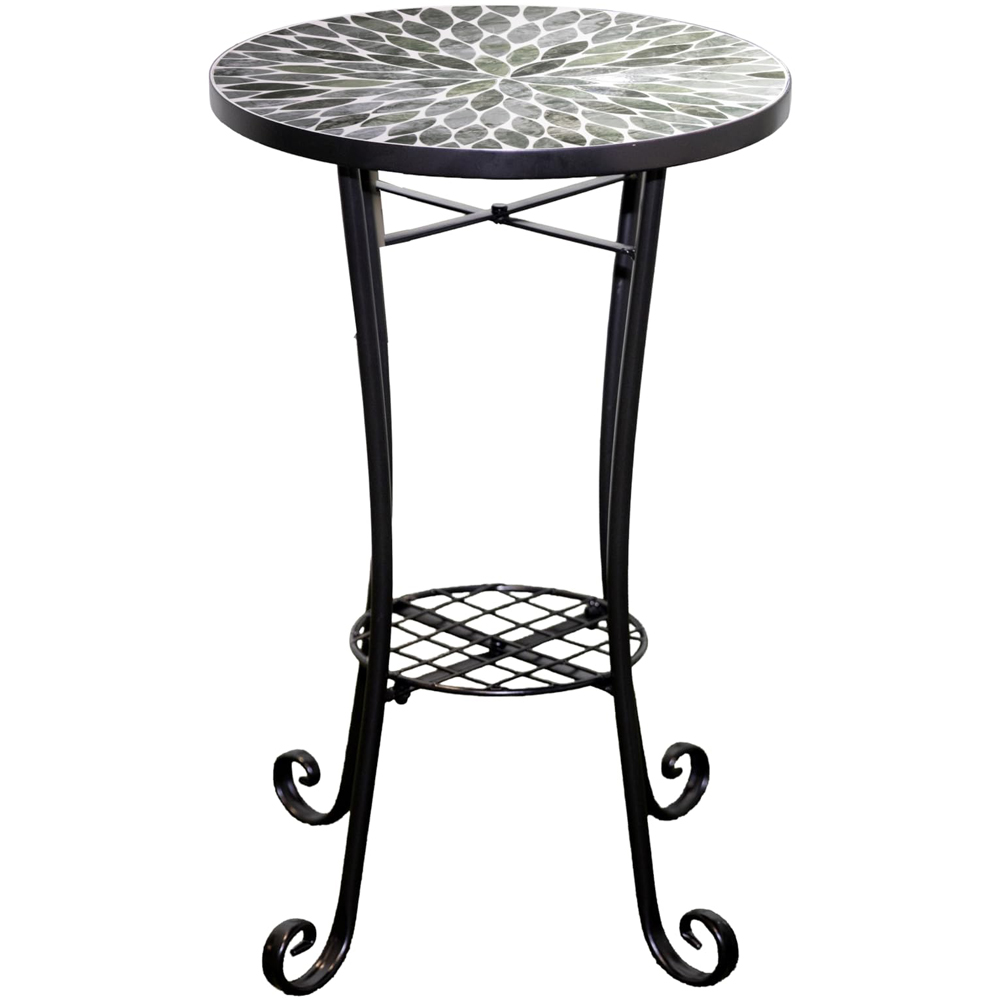 Shatchi Leaf 2-in-1 Single Shelf Mosaic Ceramic Tile Top Plant Stand Side Table Image 2