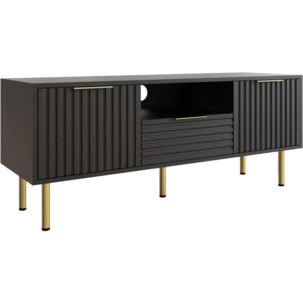 GFW Nervata 2 Door Single Drawer Black TV Unit Image 2