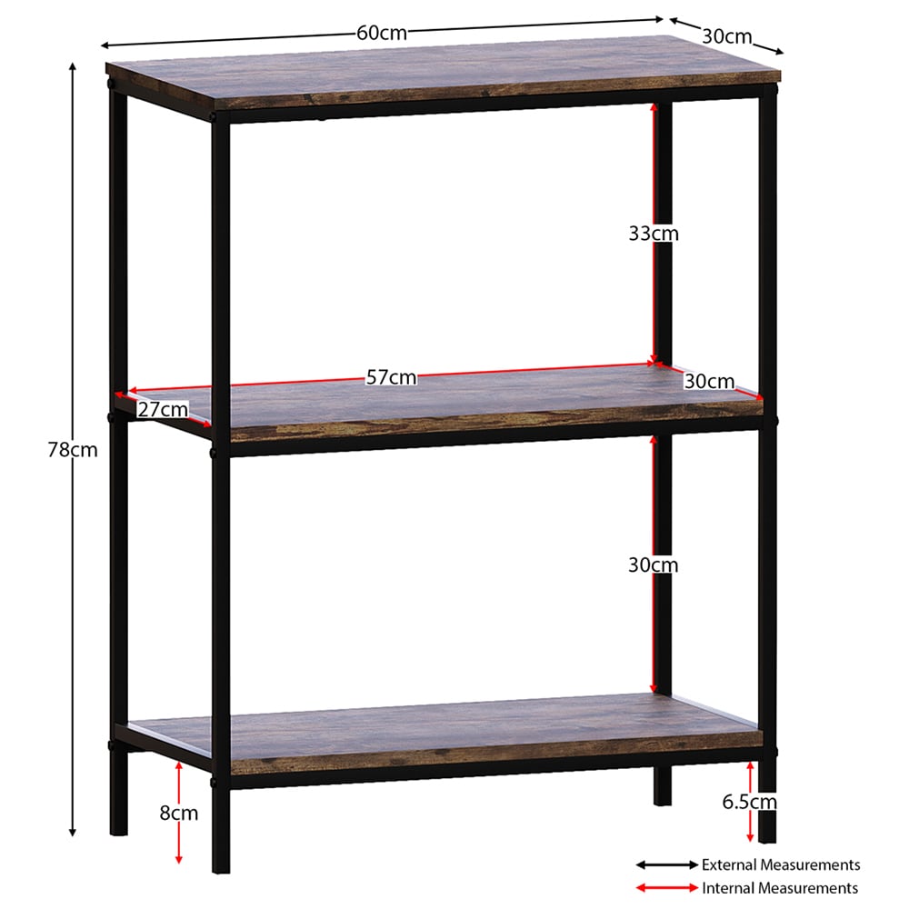 Vida Designs Brooklyn 3 Shelf Brown Bookcase Image 8