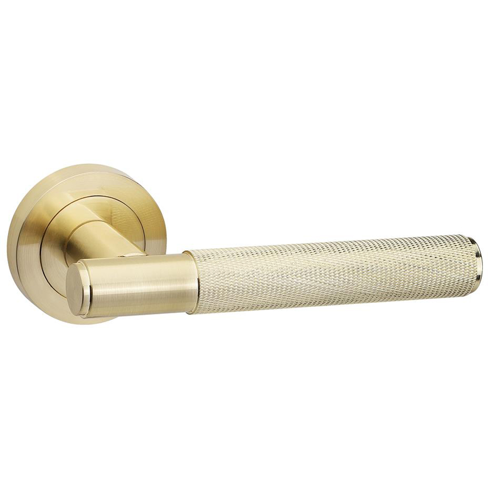 Golden Grace Knurled T-Bar Satin Brass Door Handles Latch and Ball Bearing Set 5 Pack Image 3