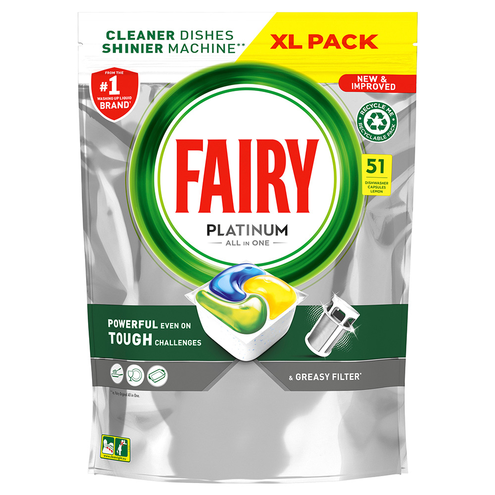 Fairy Platinum All in One Lemon Dishwasher Tablet 51 Pack Image 1