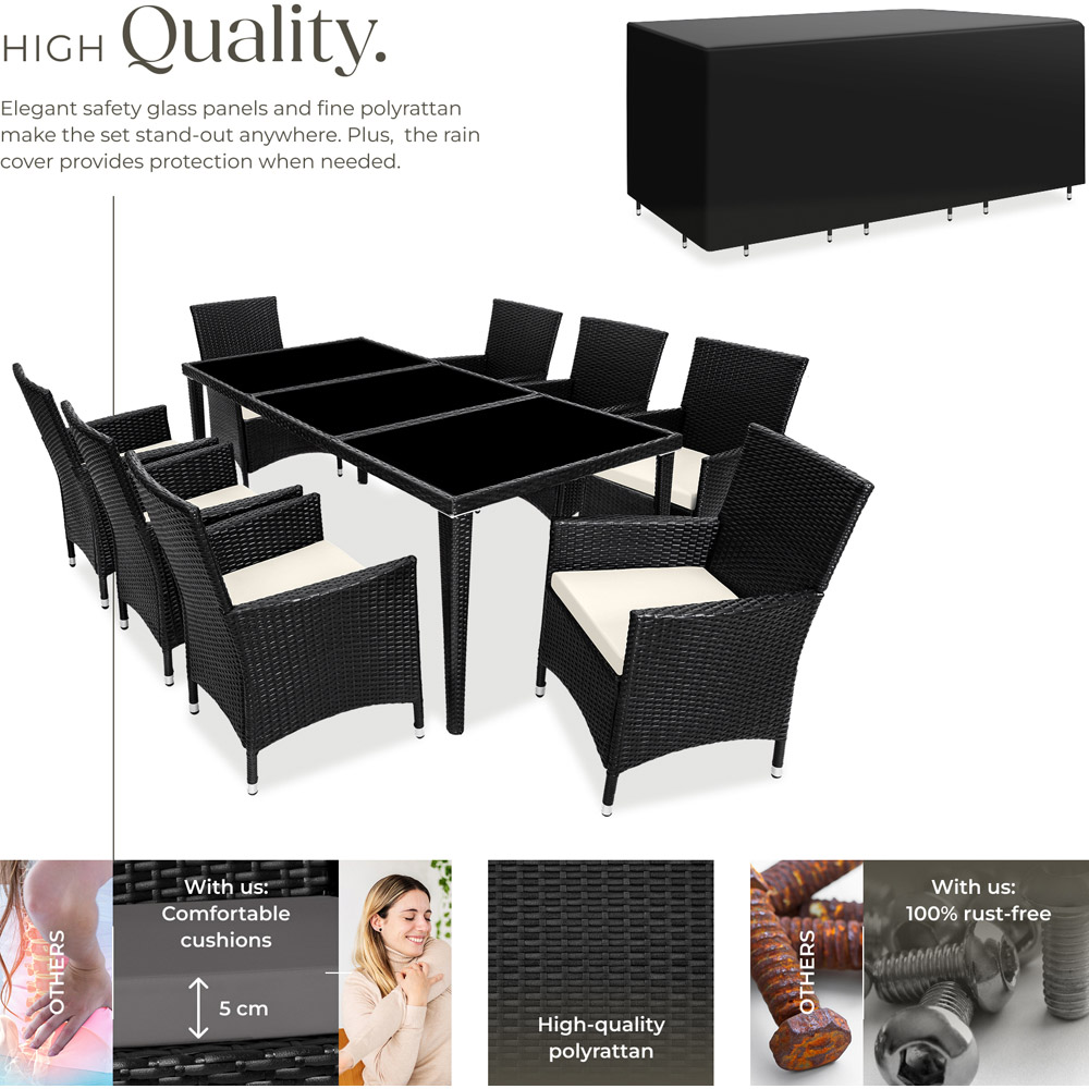 tectake Menorca 8 Seater Black Dining Table Set with Cover Image 7