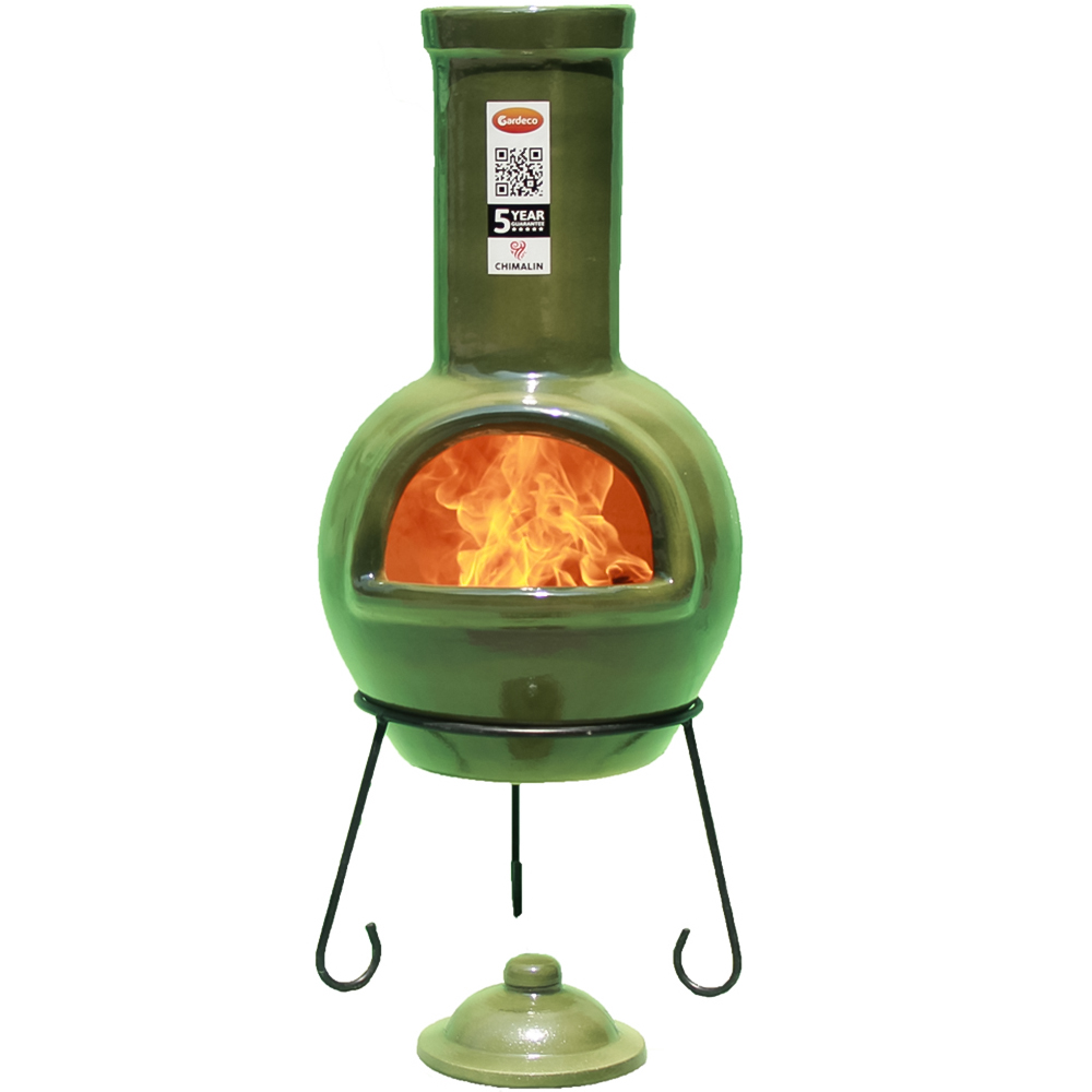 Gardeco Sempra Large Glazed Green Chimalin AFC Chimenea with Lid and Stand Image 4
