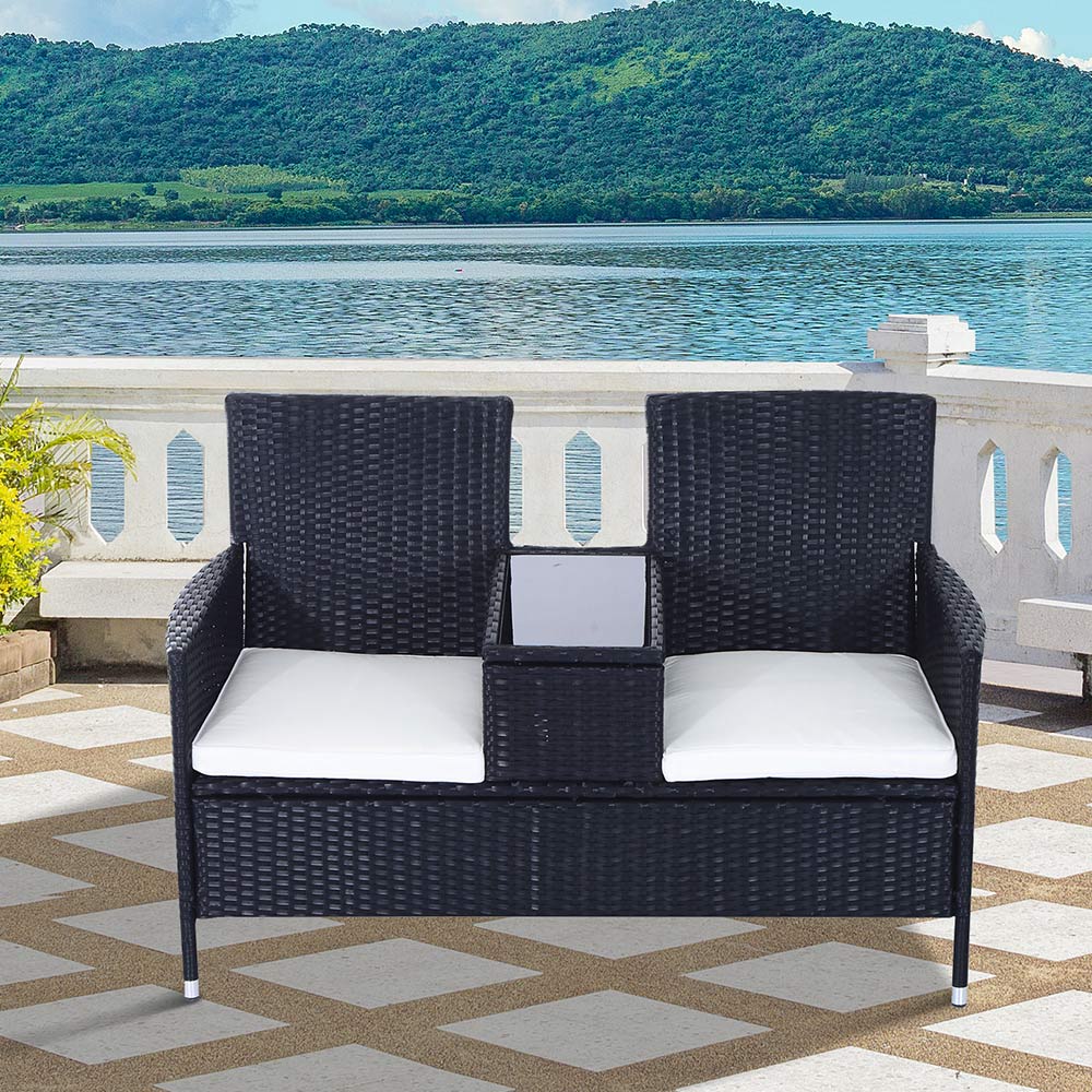 Outsunny Rattan Love Seat Black Image 7
