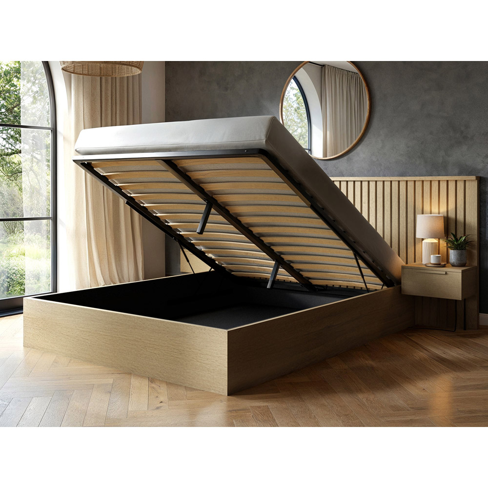 Solace+Co Taylor King Size Light Wood Hotel Ottoman Bed with Side Table Image 3