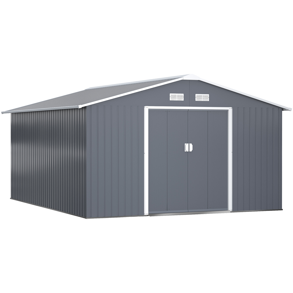 Outsunny 13 x 11ft Grey Metal Apex Garden Shed Image 1