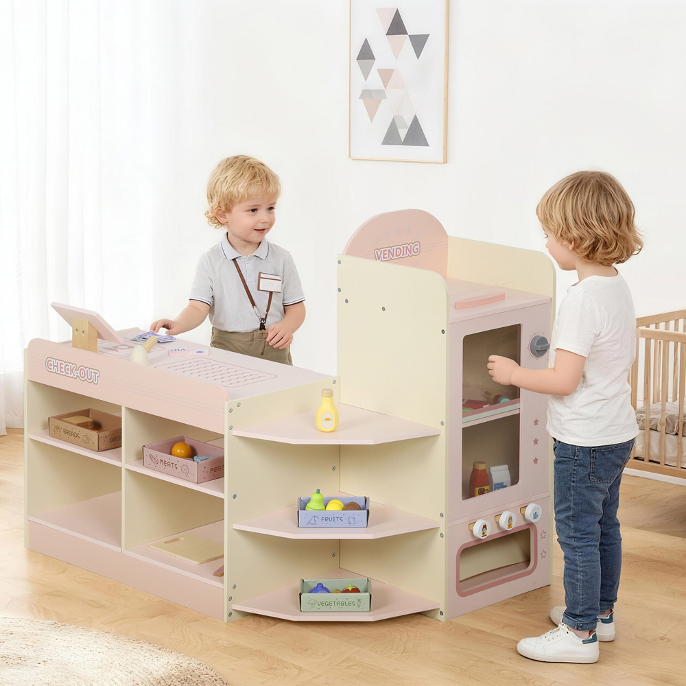 Tommy Toys AIYAPLAY Kids Pink Grocery Store Pretend Play Shop with Cash Register Image 2
