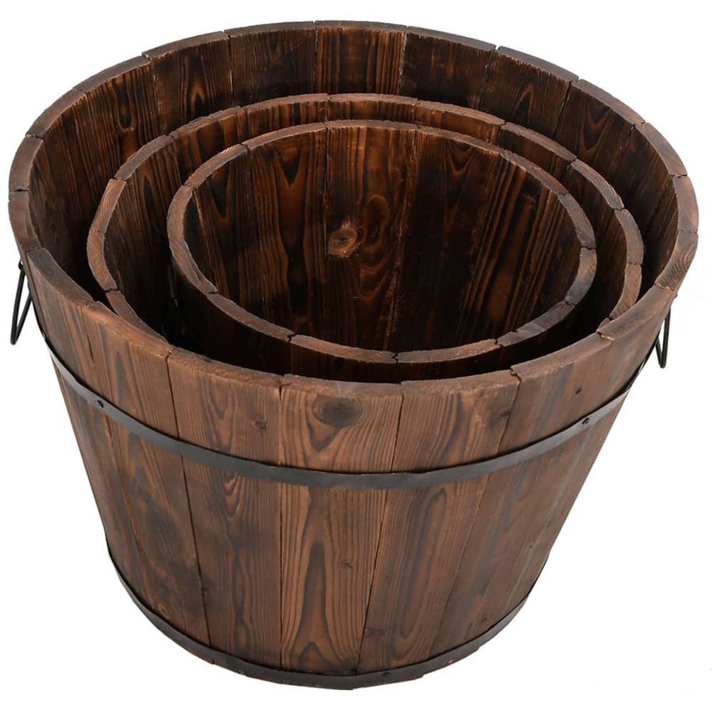 vidaXL Brown Fir Wood Garden Bucket Planter 3 Pack Image 2
