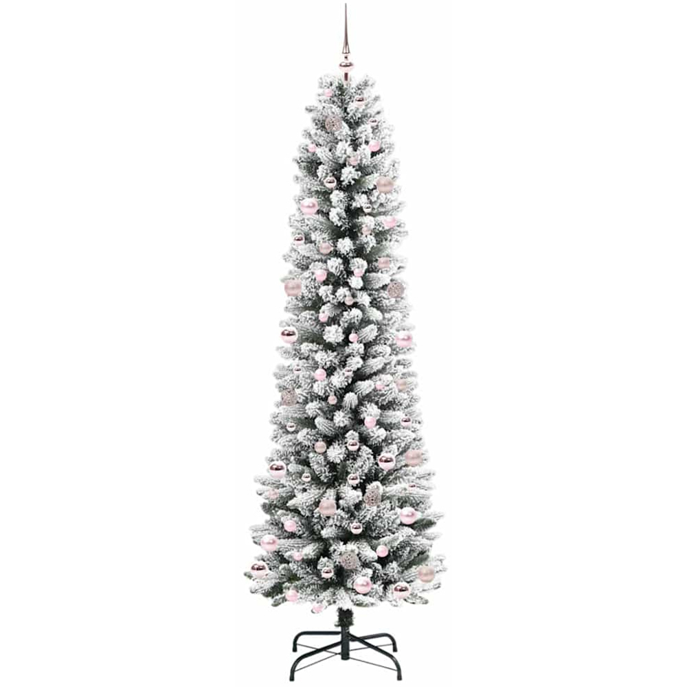 vidaXL Pre-Lit Warm White LED and Pink Baubles White Artificial Christmas Tree with Stand 8ft Image 4