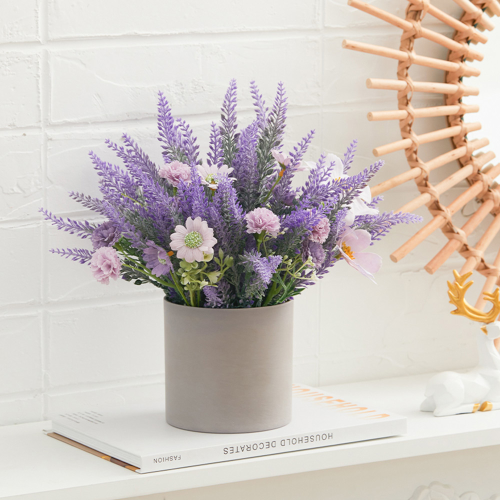 Living and Home Purple Lavender Artificial Flower in Rustic Wood Planter 17cm Image 2