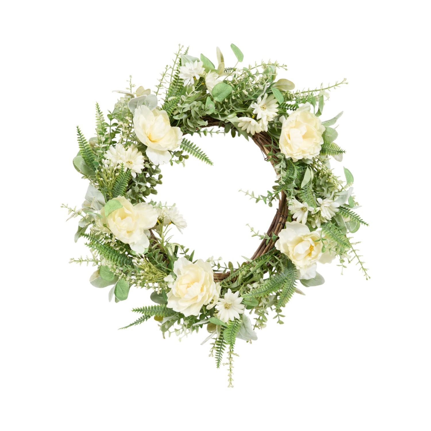 Peony and Daisy Wreath Ivory Image 1