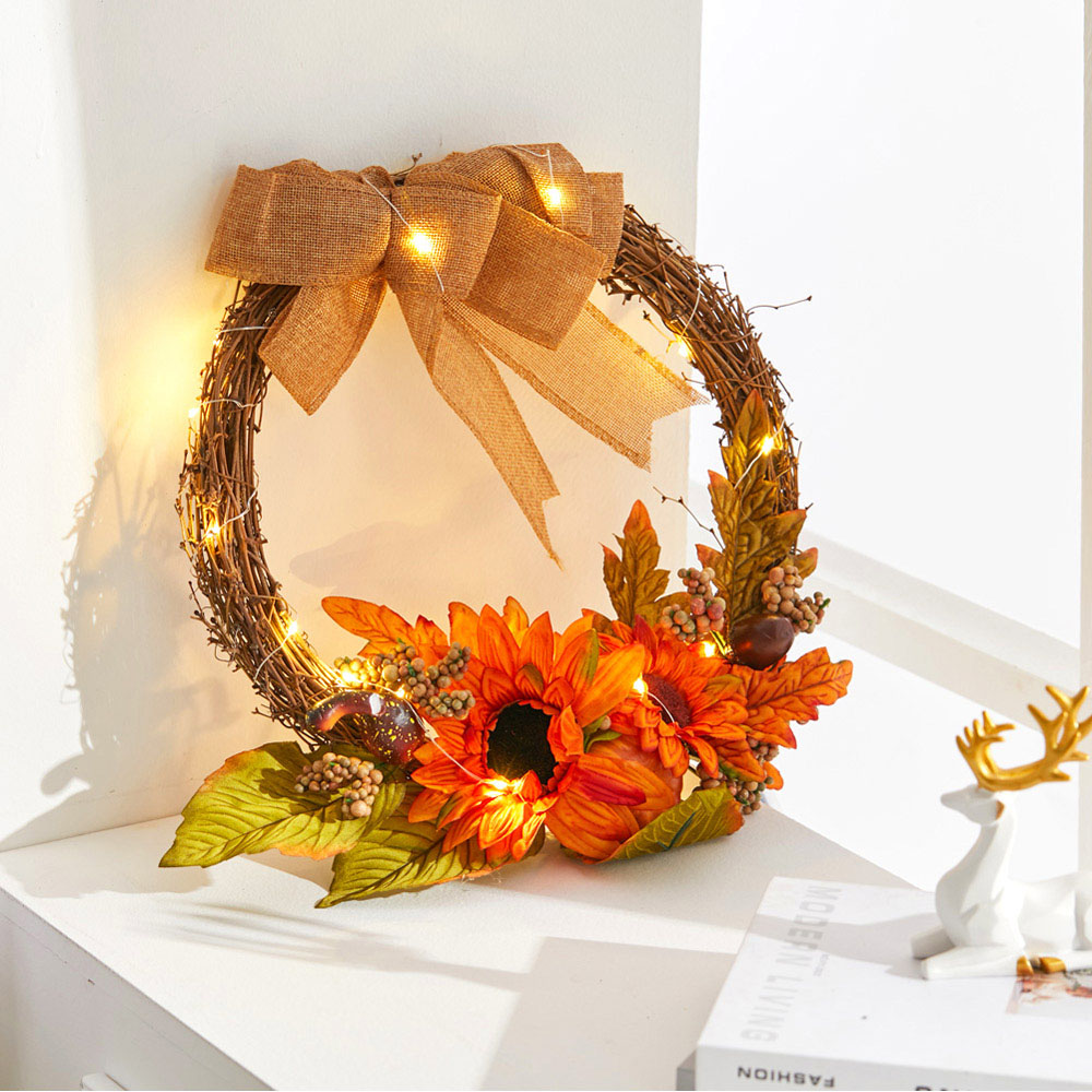 Living and Home Pre Lit Wreath with Sunflower Image 2