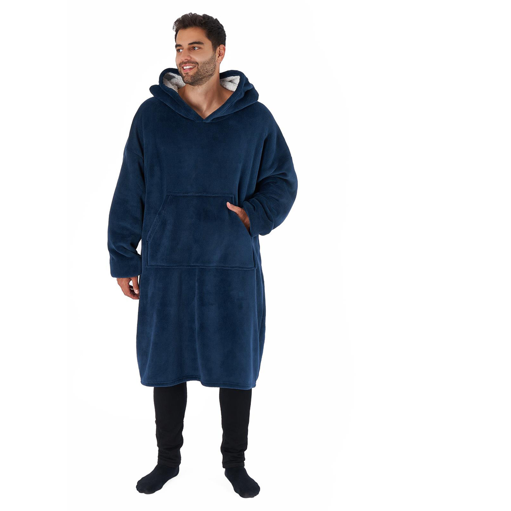 Sienna Navy Sherpa Fleece Long Oversized Hoodie Blanket Image 3