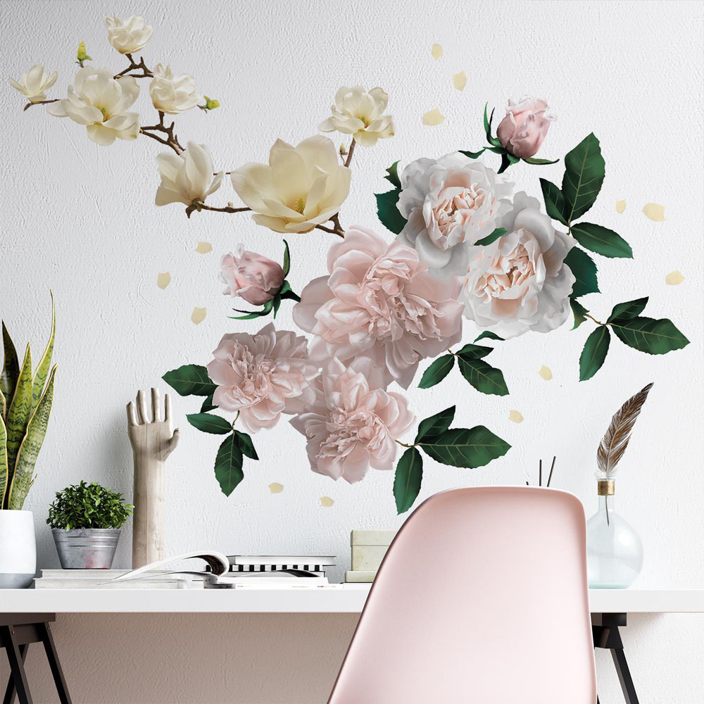 Walplus Flower Theme White Magnolia with Roses Wall Stickers Image 2