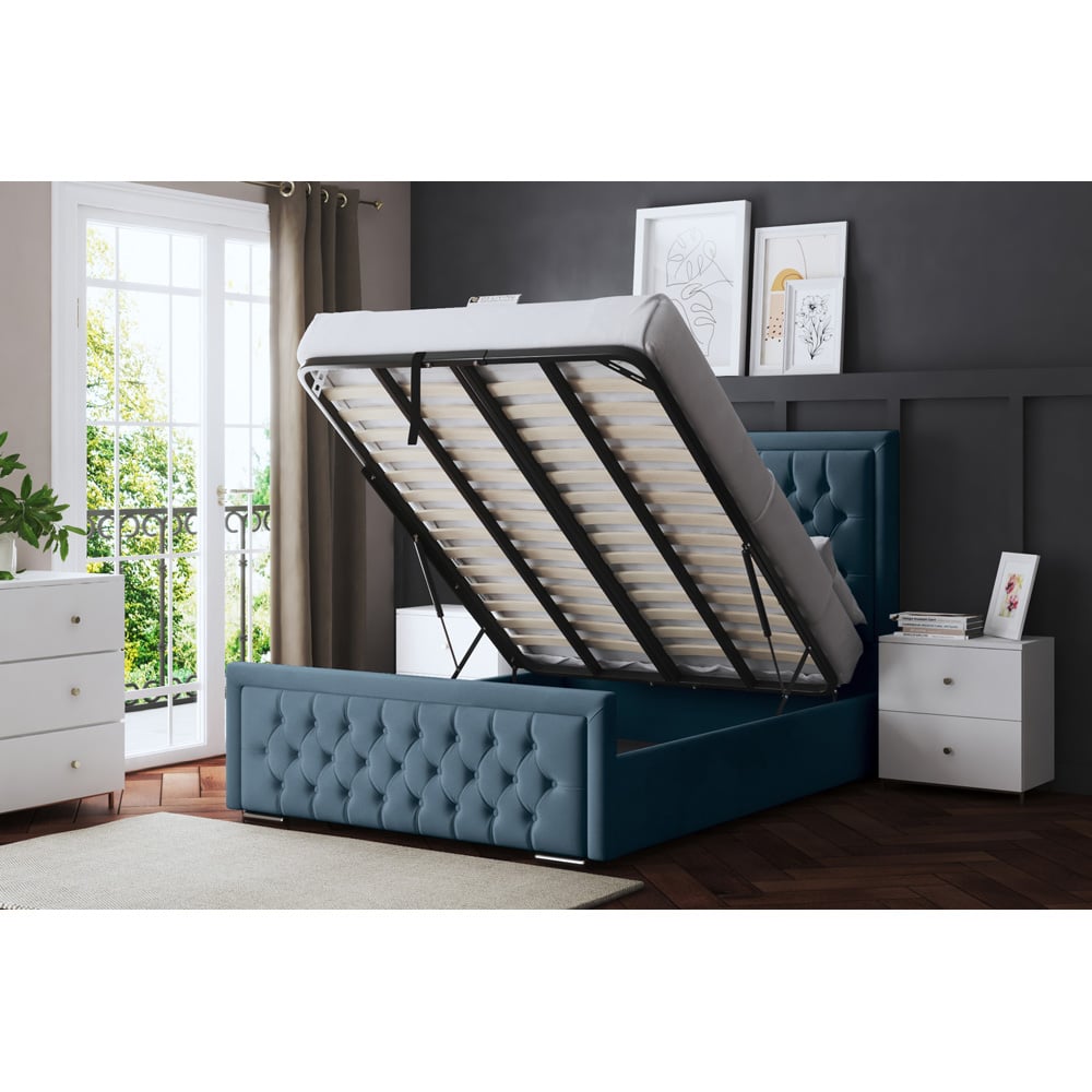 DS Living Allegra Small Double Blue Upholstered Ottoman Bed with Headboard Image 5