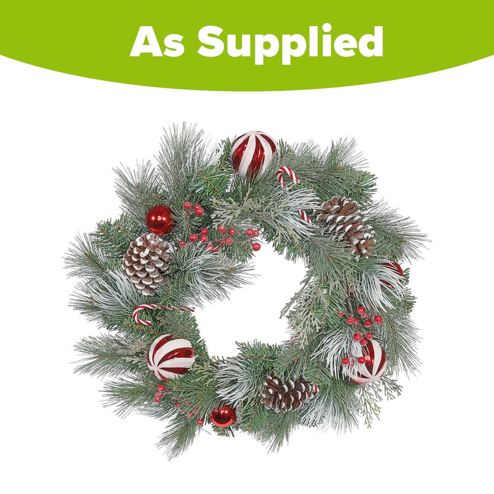 YouGarden Candycane Christmas Wreath with Pinecones Baubles and Frosted Berries 55cm Image 3