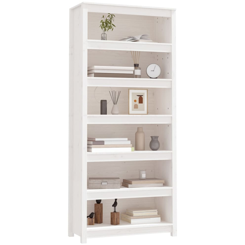 vidaXL 6 Shelf White Solid Pine Wood Bookcase Image 4