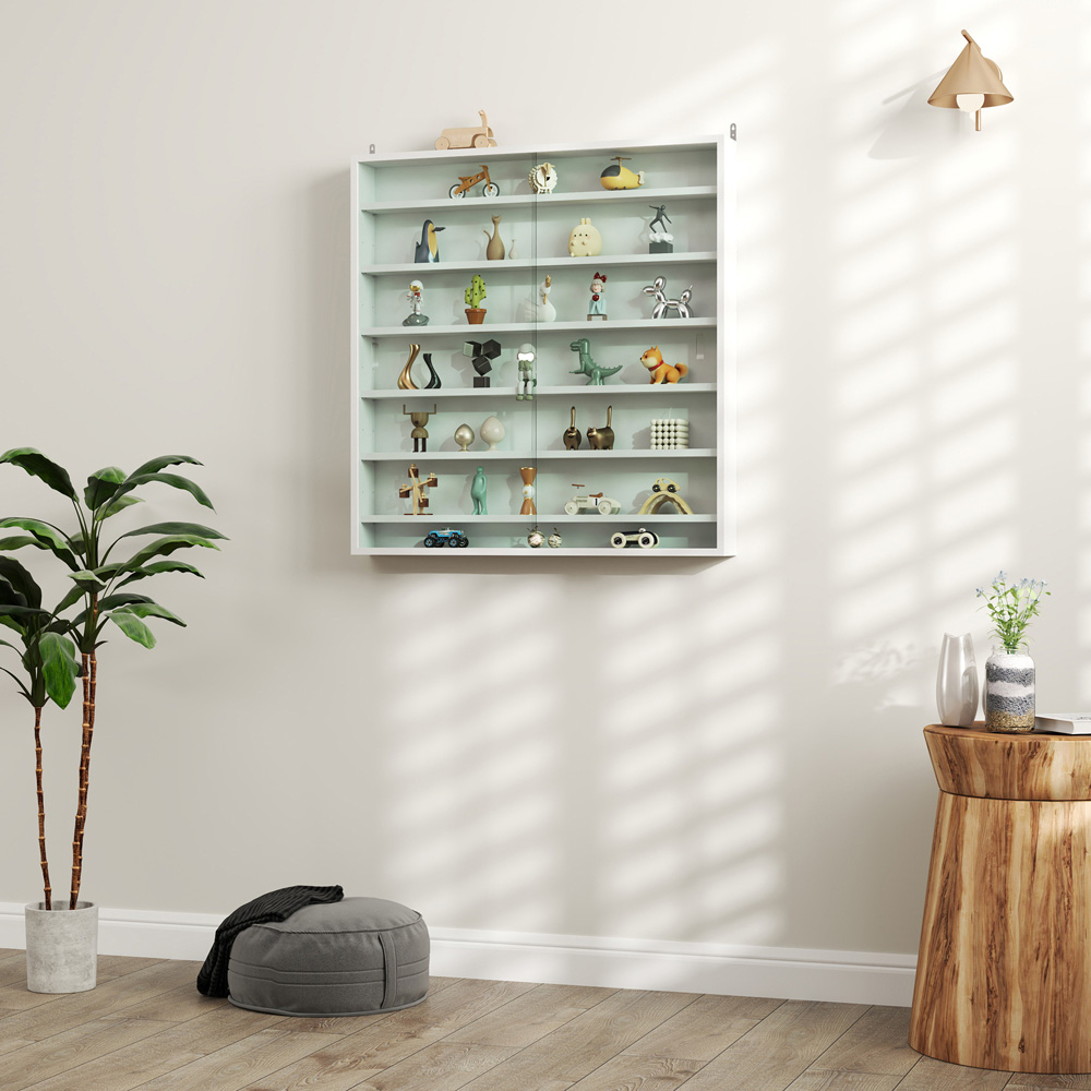 HOMCOM 7-TierWhite Wall Display Cabinet Image 5