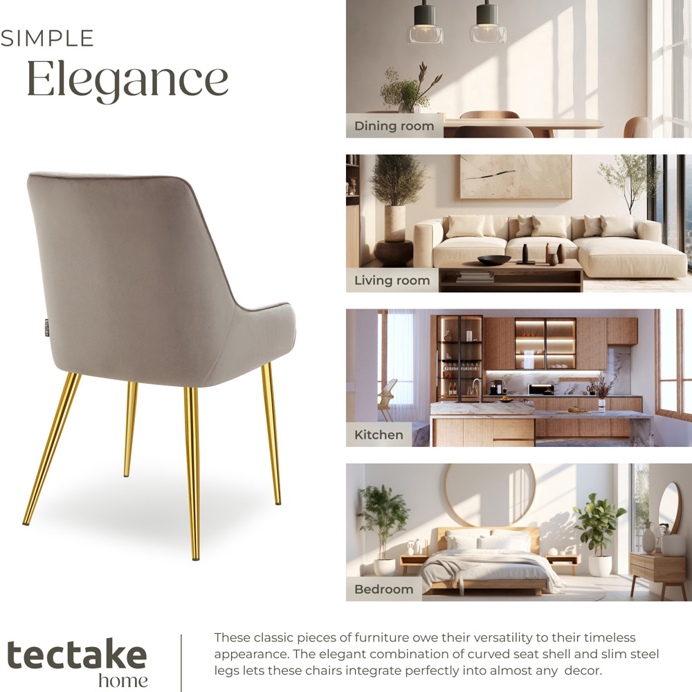 Tectake Avane Set of 2 Taupe Velvet Padded High Backrest Dining Chair Image 7